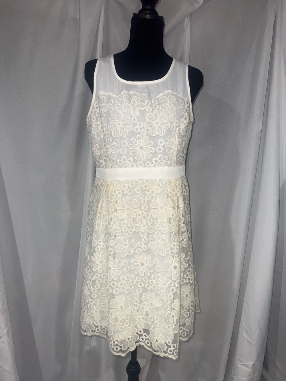 Doe & Rae Ivory Floral Lace Sleeveless Mini Dress